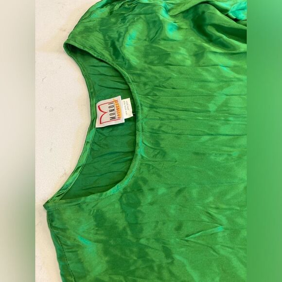 Vintage Kelly Green Long Sleeve Pleated Maxi Dress Party Gown Size 40 - Picture 4 of 8